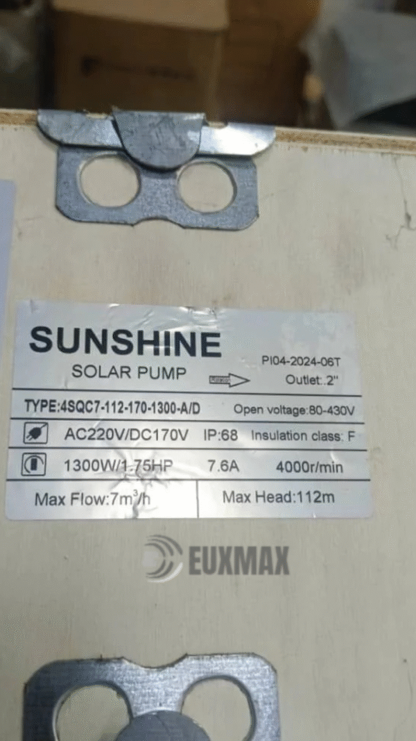 Sunshine 1300W Solar 1.75HP Water Pump - Image 2